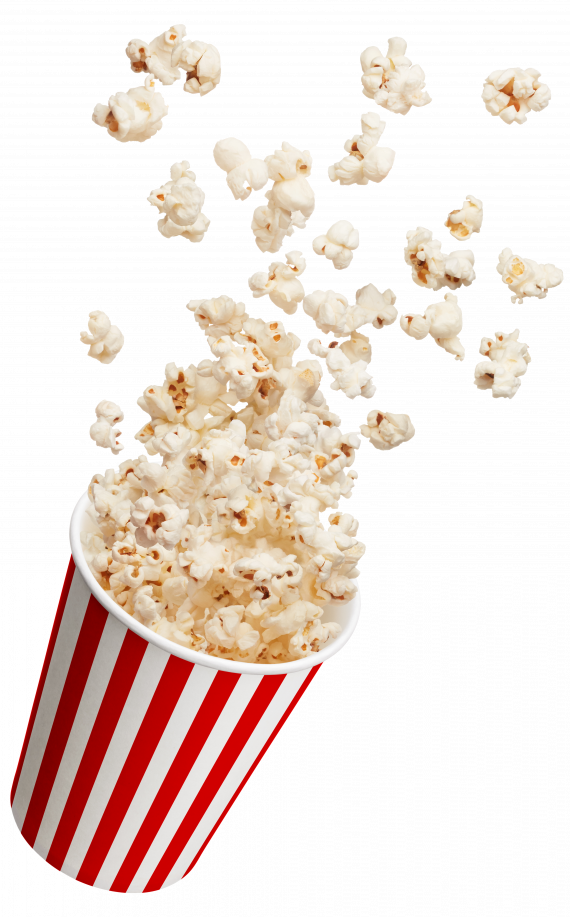 Rot-weißer Pappbecher mit herausfallendem Popcorn.
