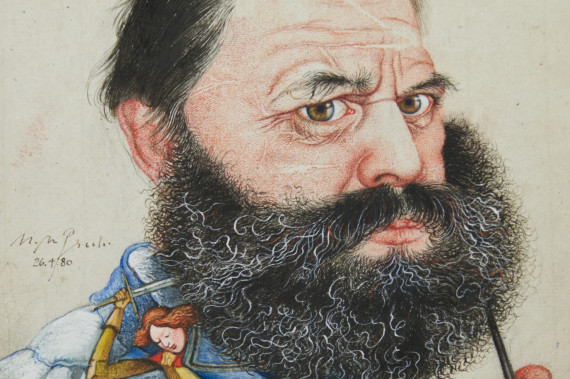 Gesicht eines Mannes mit dunklem Vollbart und grimmigem Gesichtsausdruck